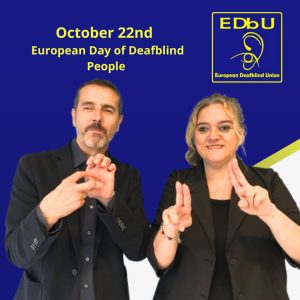 Francisco Trigueros, presidente de FASOCIDE y la EDbU, y Carmen Álvarez, presidenta de ASOCIDE Andalucía celebran el Día Europeo de las Personas Sordociegas.