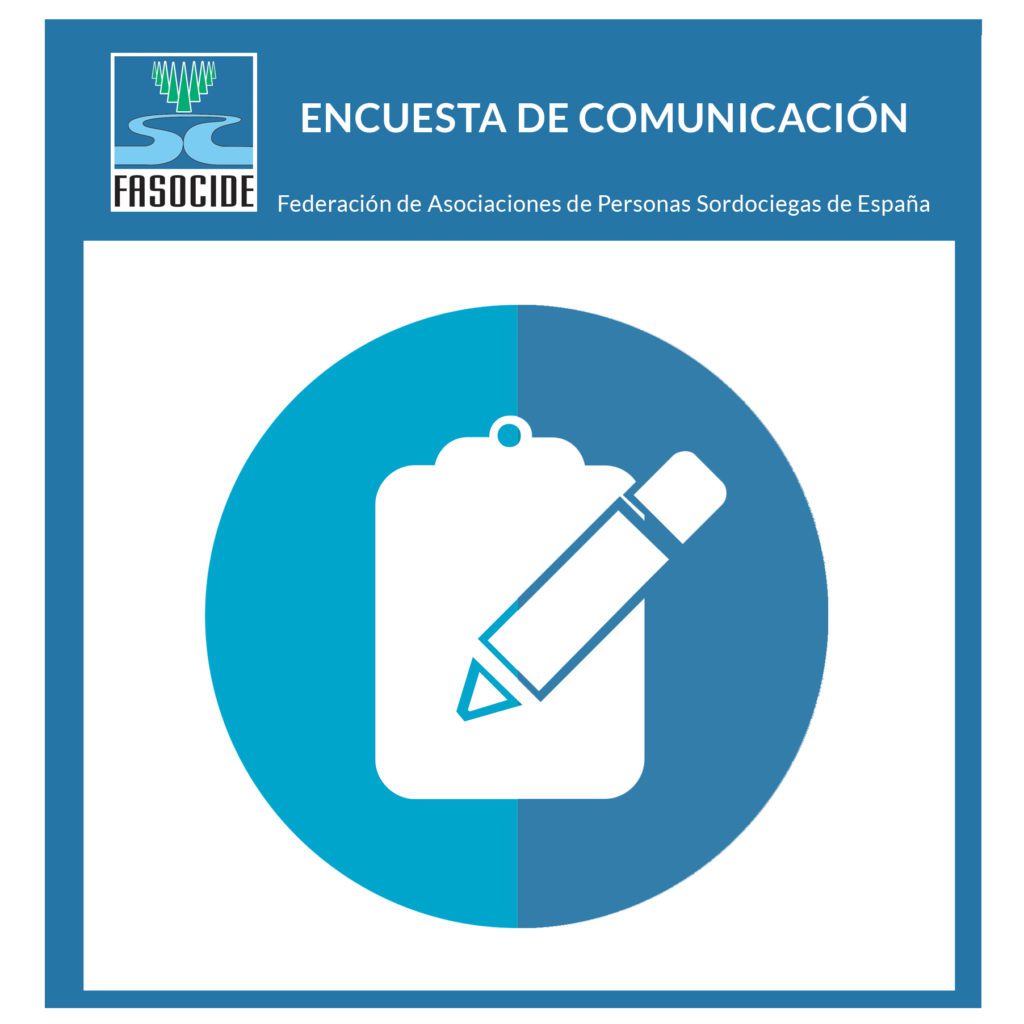 Dibujo de una libreta con un lápiz encima, en la cabecera el logo de FASOCIDE y el texto "ENCUESTA DE COMUNICACIÓN"